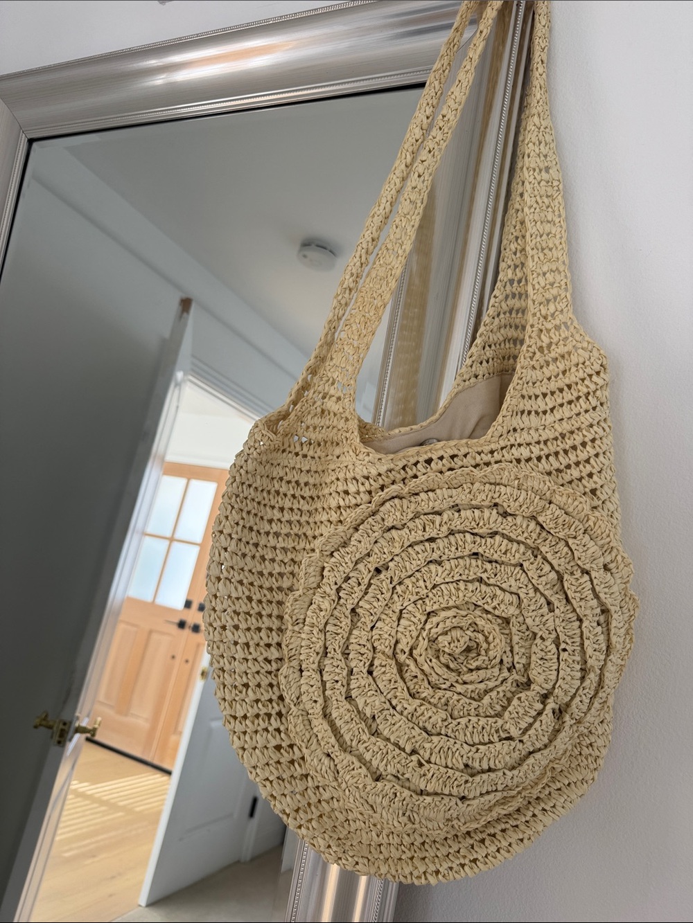 Beige Crochet Shoulder Bag with Spiral Detail - Women
